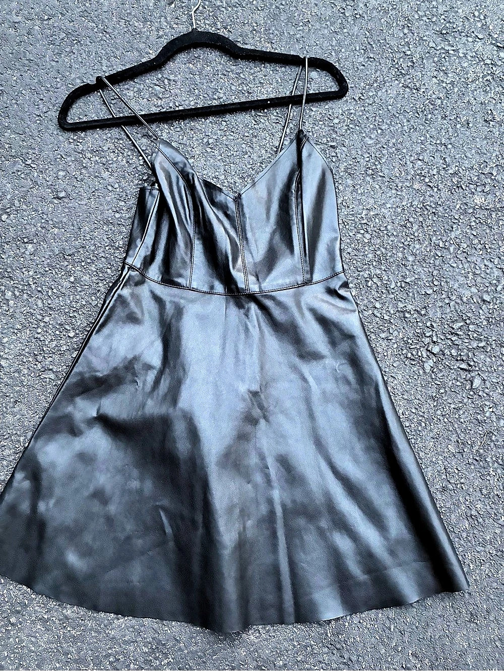 Forever 21 Faux Leather Skater Dress Mini Black Size Small